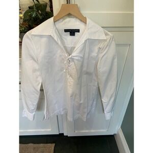 Ralph Lauren Womens White Lace Up Front Long Sleeve Poplin Blouse Top Size 4